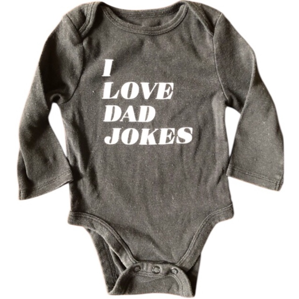 Jumping Beans “I Love Dad Jokes Long Sleeve Black Onesie Sz 6 Months Fathers Day
